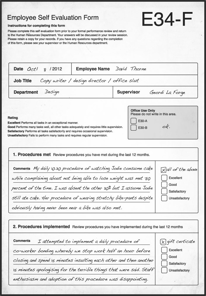 Printable Free Employee Self Evaluation Template Forms