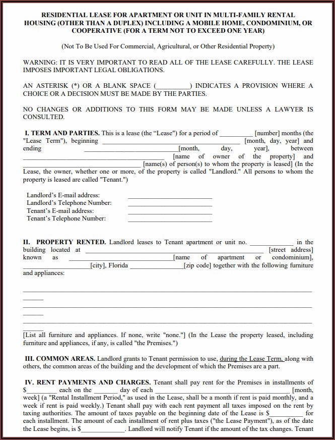 Printable Free Florida Residential Lease Agreement Forms To Print