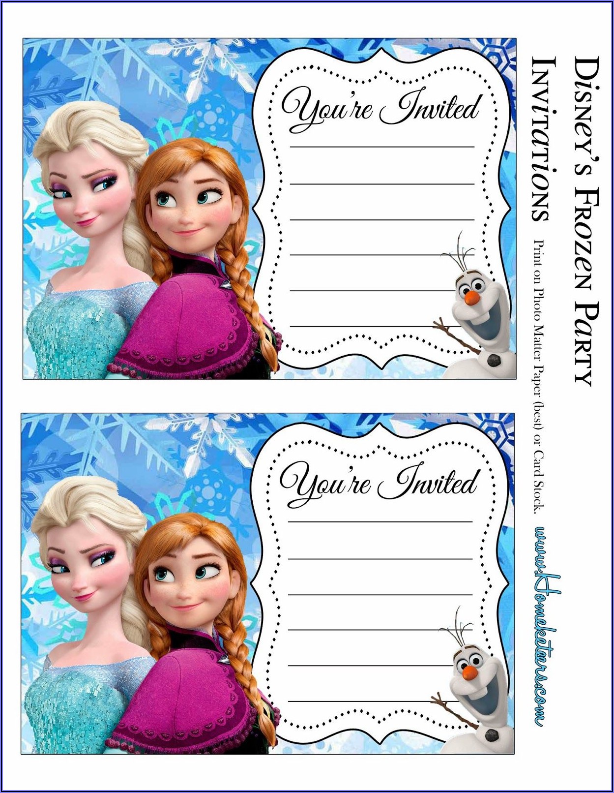 Printable Frozen Birthday Party Invitations