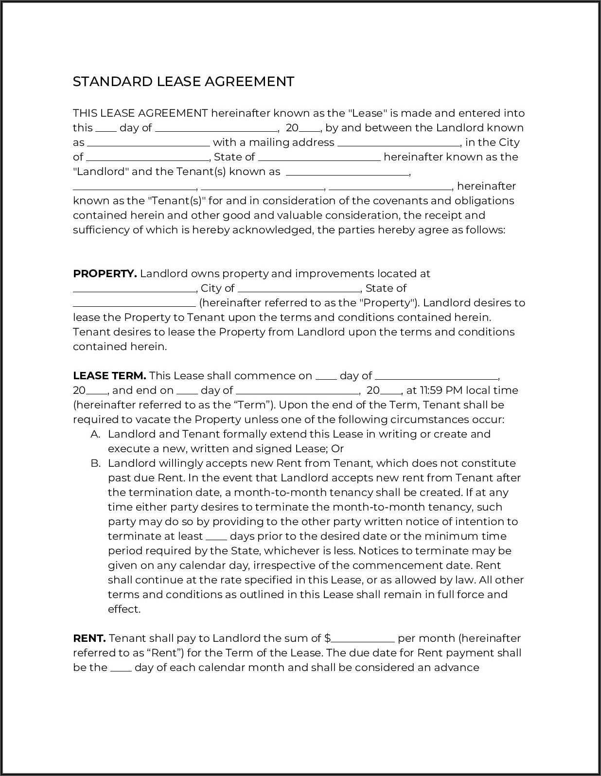 Printable Lease Template