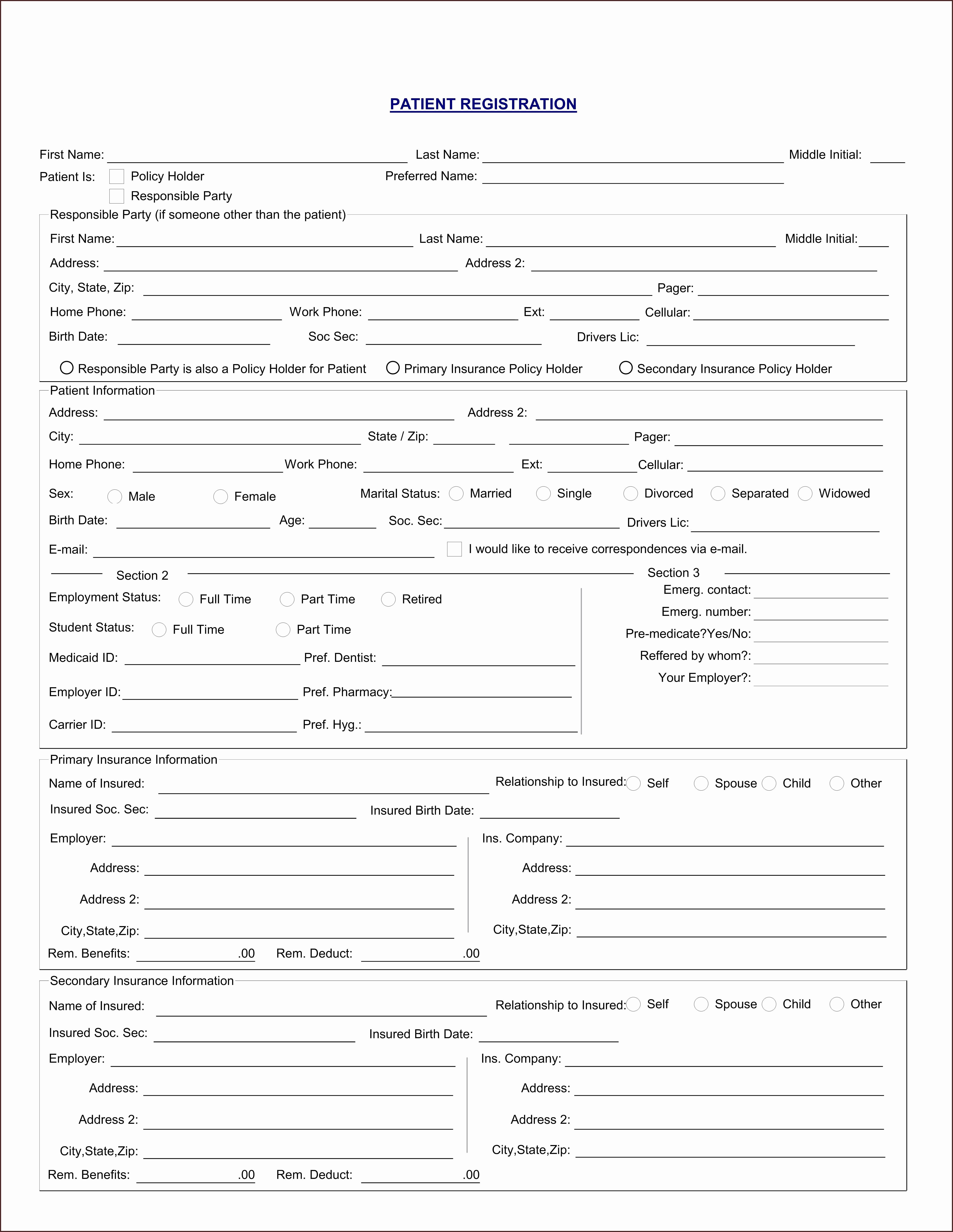 Printable Patient Registration Forms