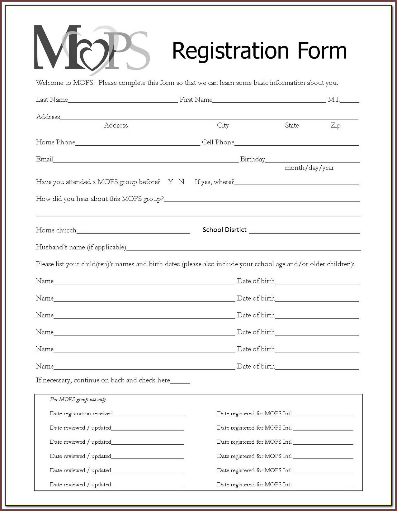 Printable Registration Forms For Daycare