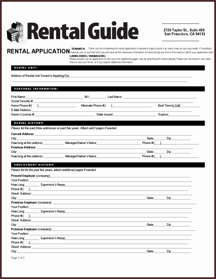 Rental Application Form San Francisco