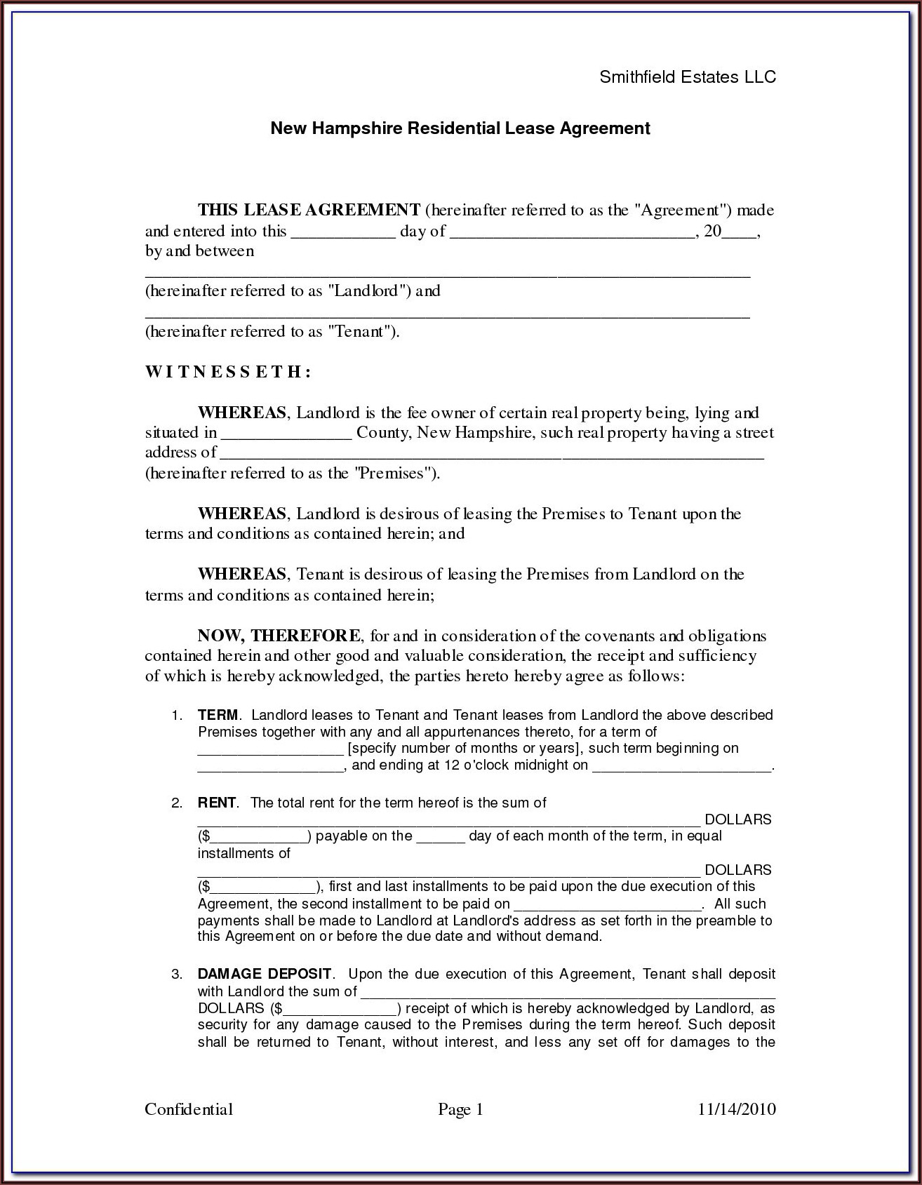 Residential Lease Rental Agreement Form Free Download