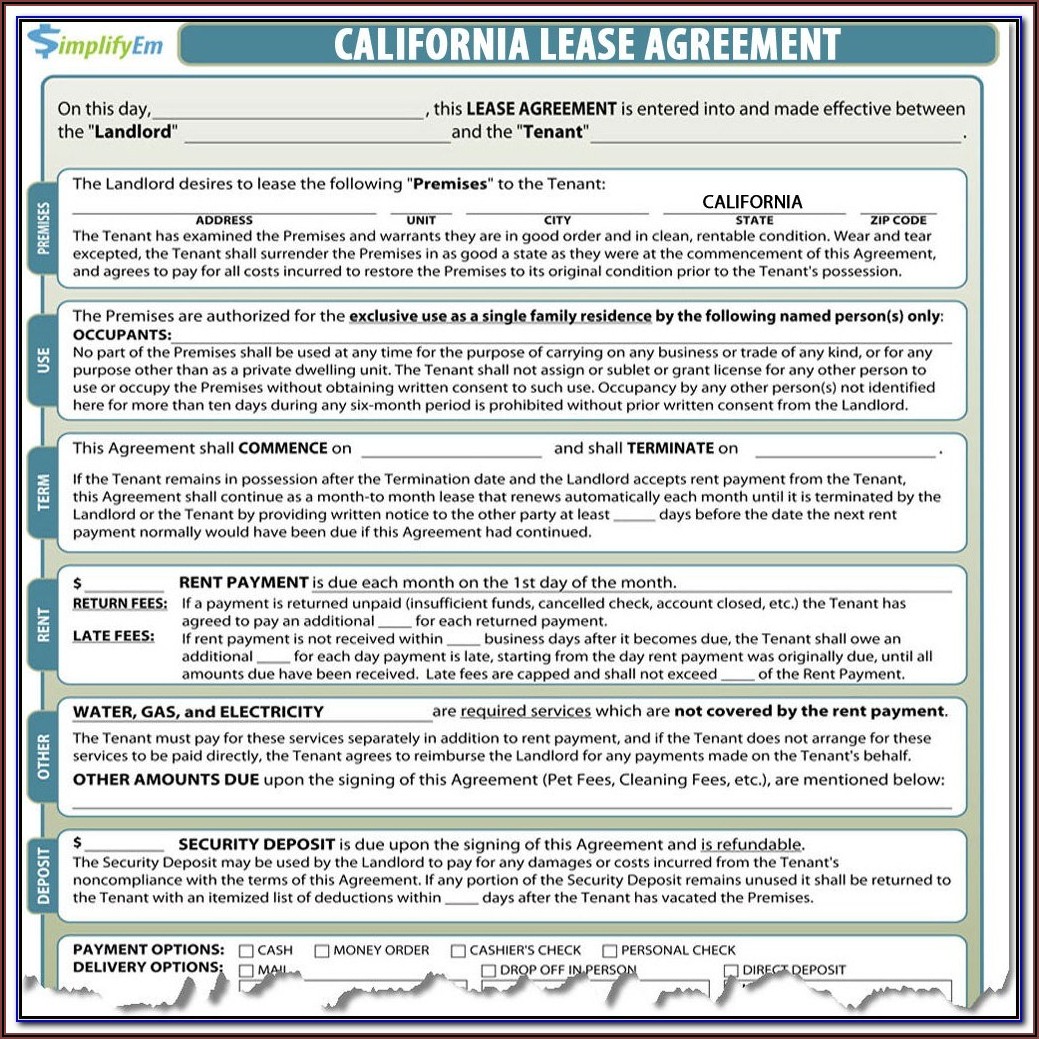 Residential Leaserental Agreement Form California