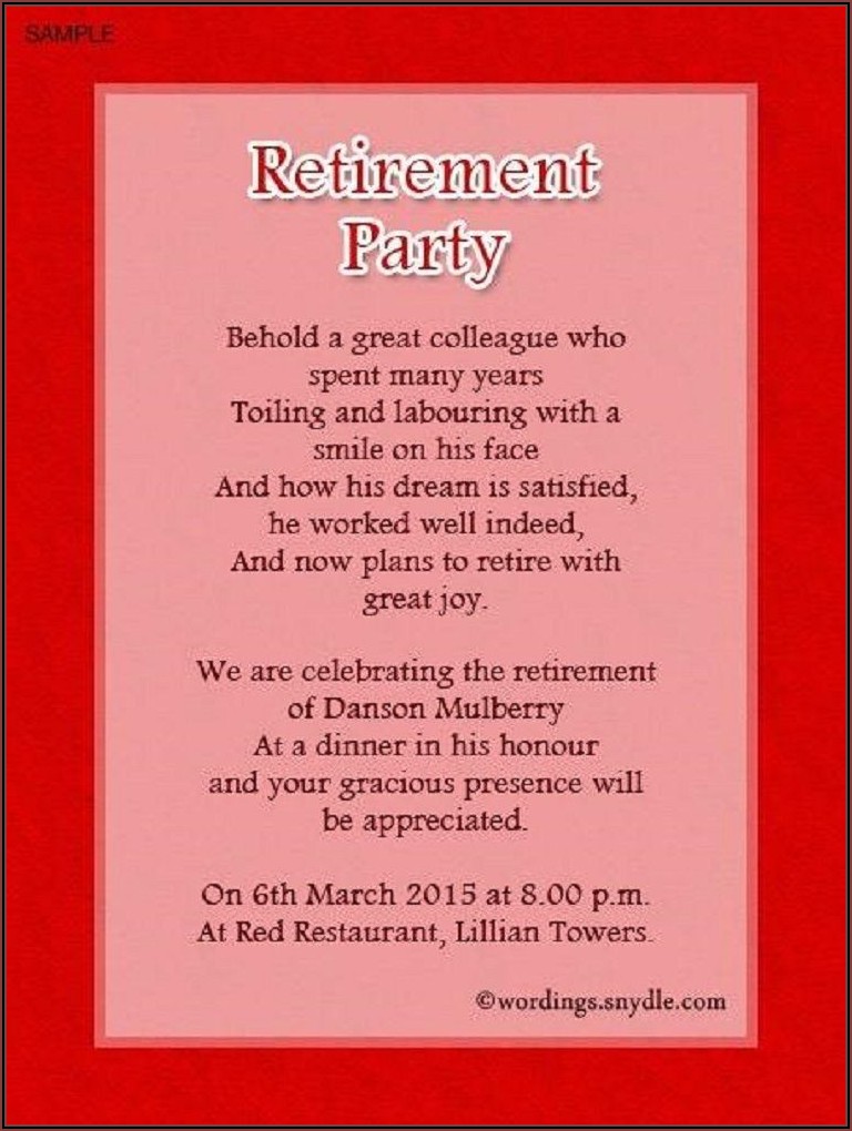 Retirement Party Invitation Wording For Coworker