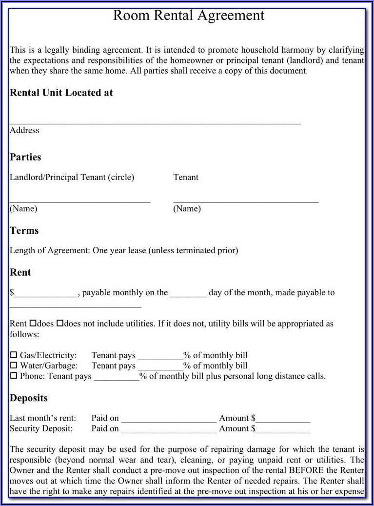 Room Rental Lease Agreement Form