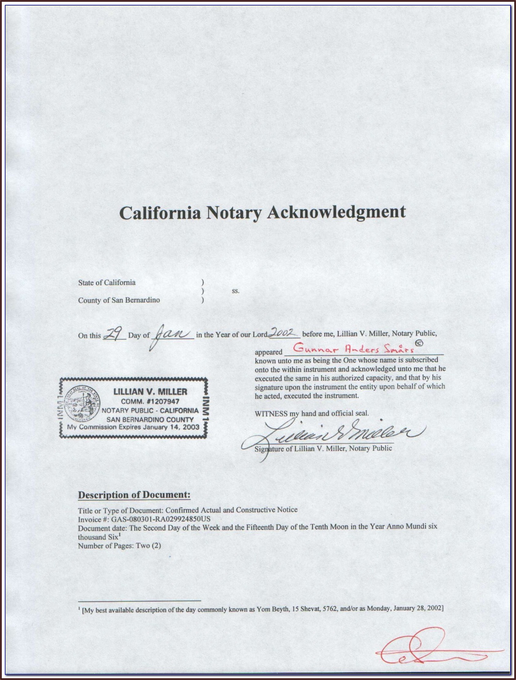 Sample Notary Acknowledgment