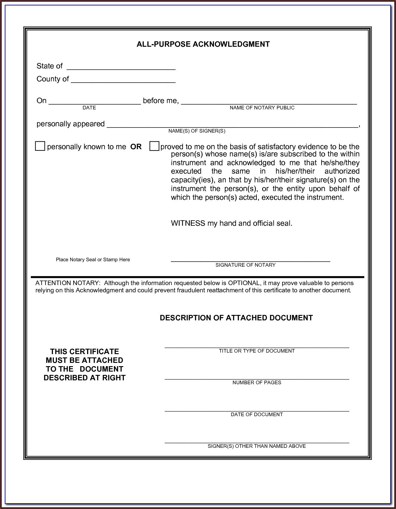 Sample Notary Forms Florida