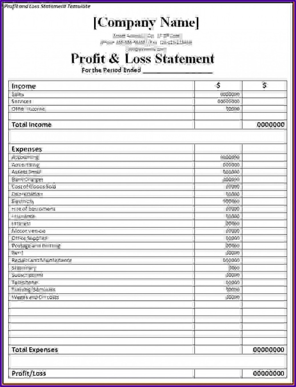 Simple Profit And Loss Template For Self Employed Uk