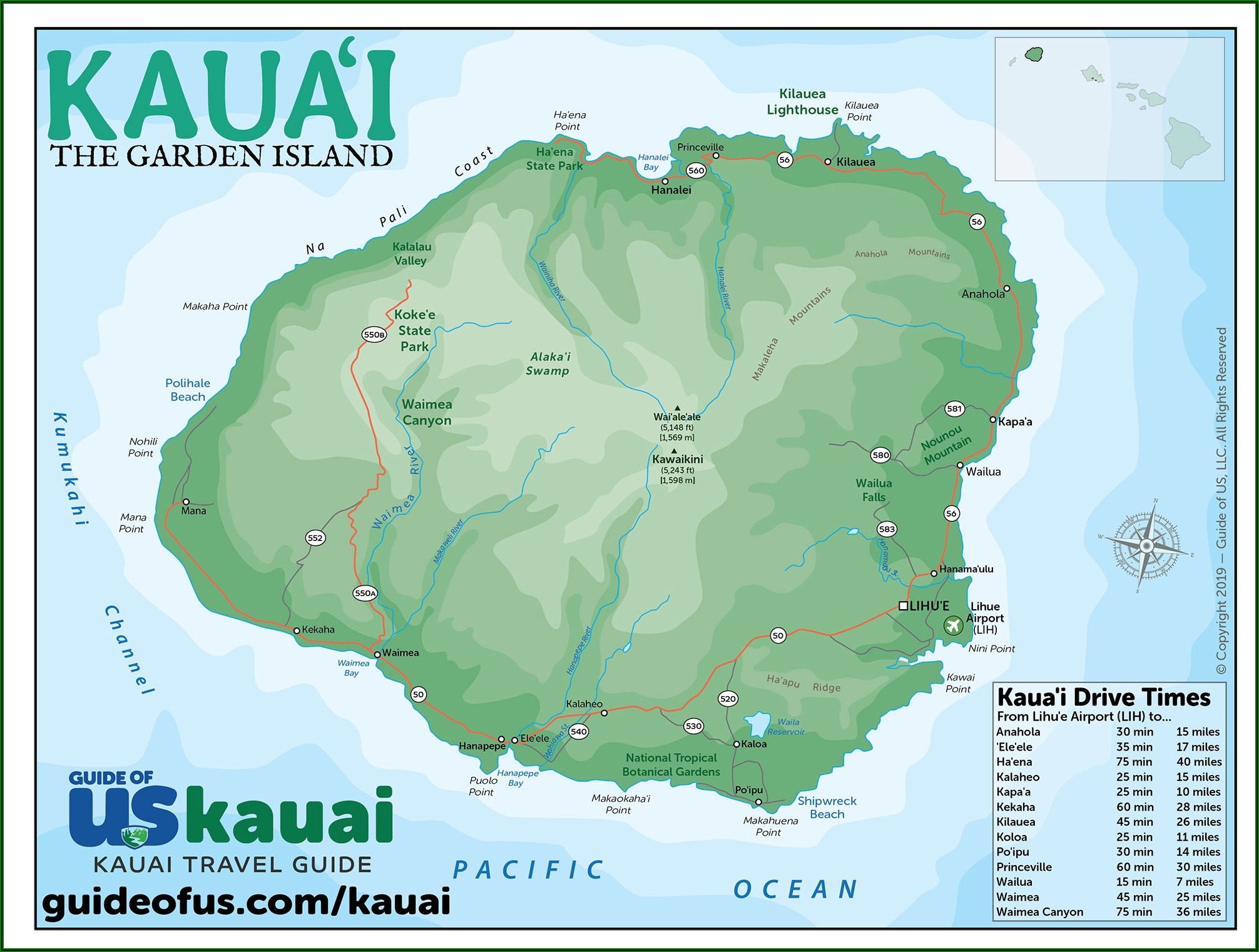 Street Map Of Kauai Hawaii