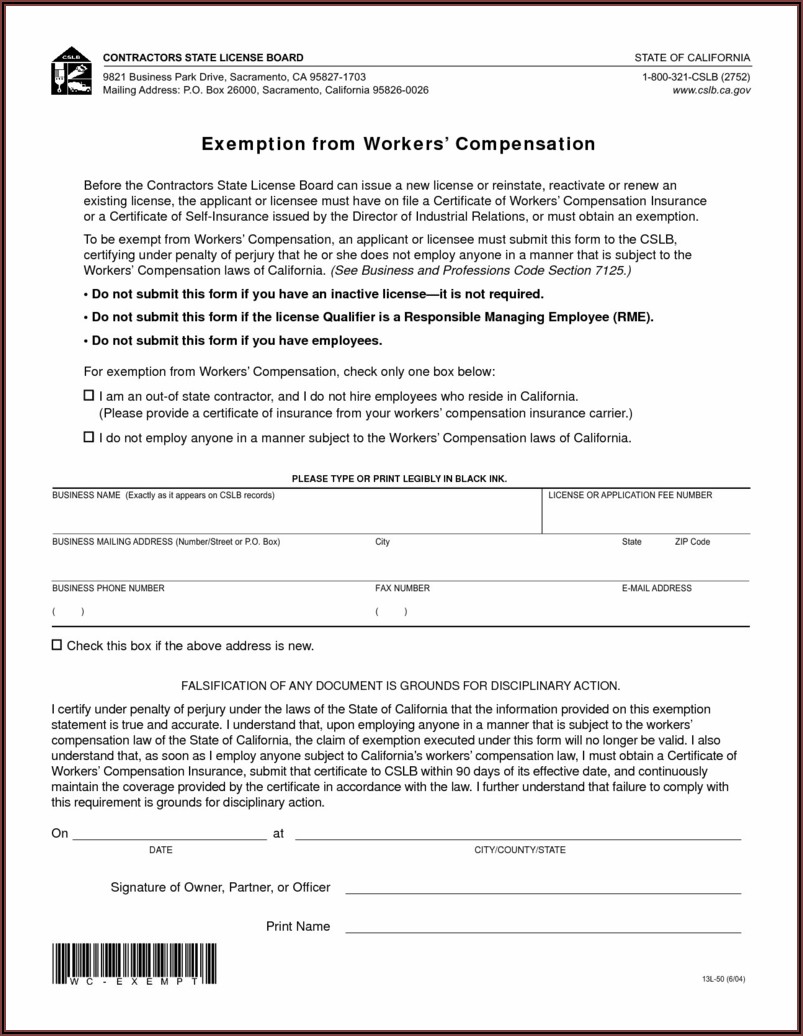 Tennessee Workers Comp Exemption Form