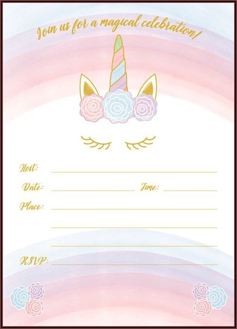 Unicorn Birthday Invitations Free Printable