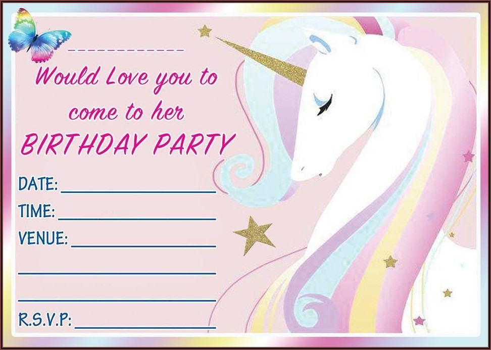 Unicorn Birthday Party Invitations Free Printable