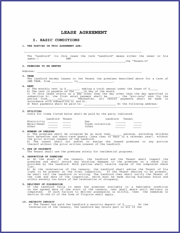 Virginia Lease Agreement Form