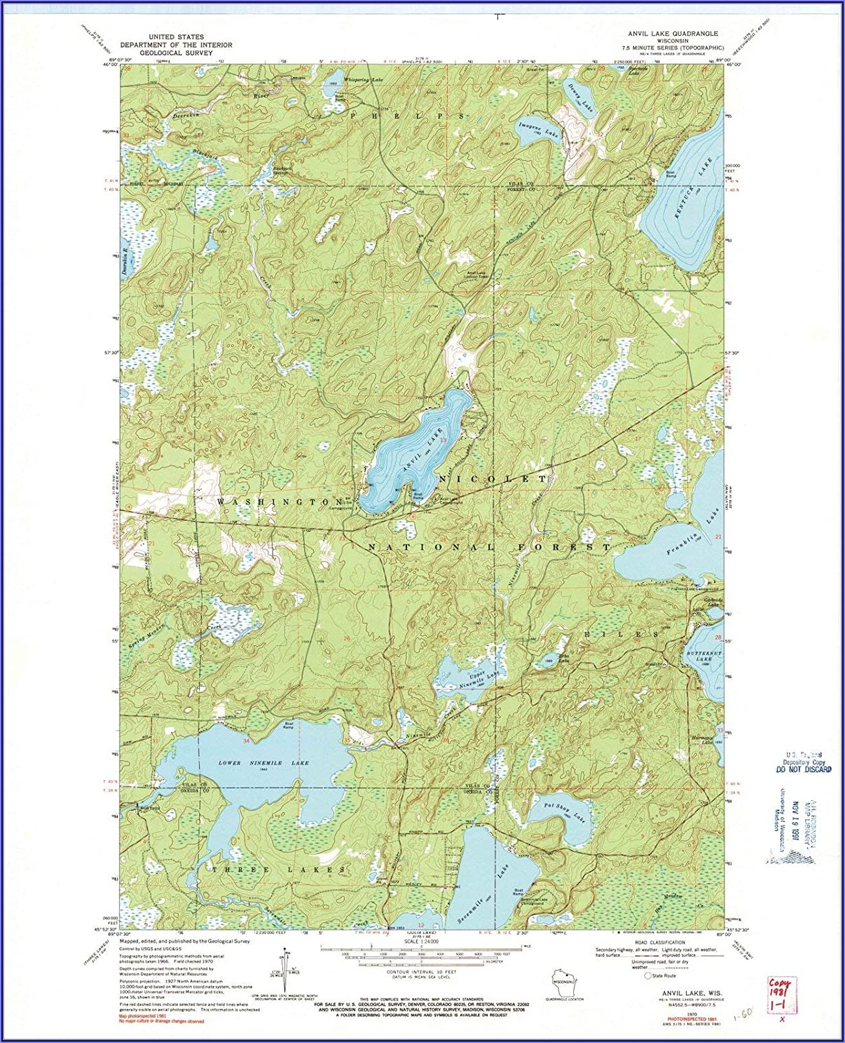 Wisconsin Topographic Lake Maps