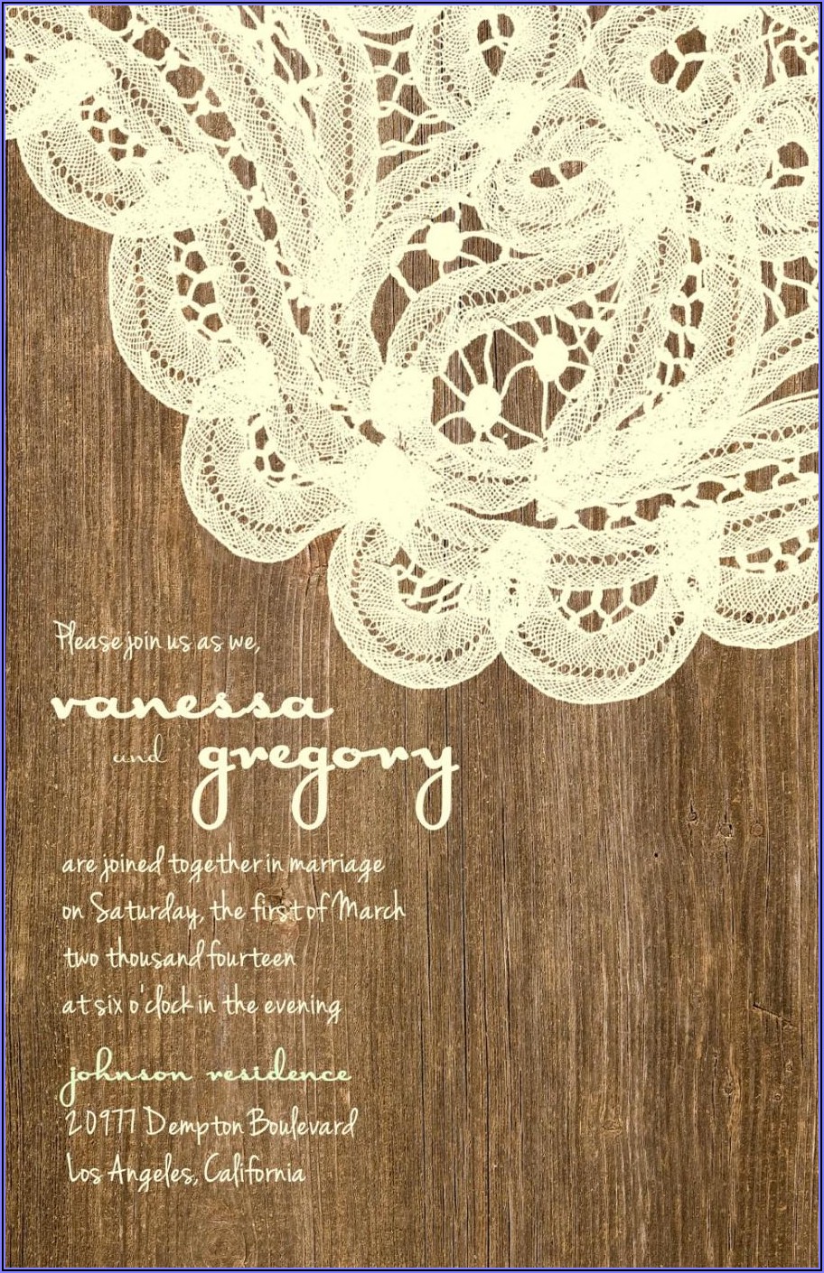 Wood And Lace Wedding Invitations