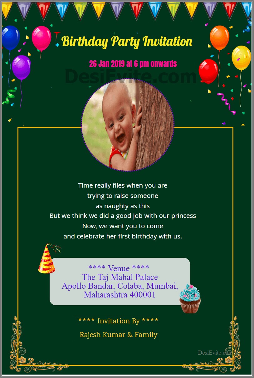 Baby Girl 1st Birthday Invitation Card India