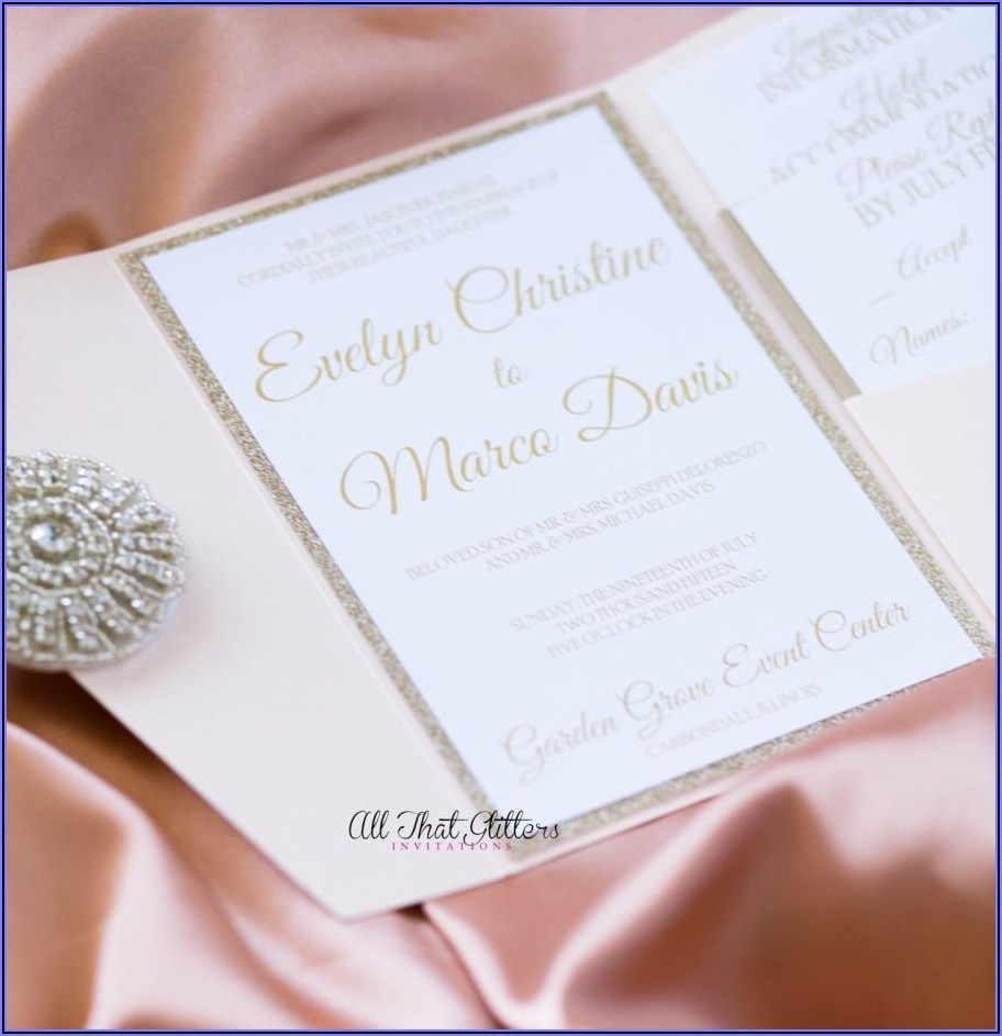 Blue Pink Gold Wedding Invitations