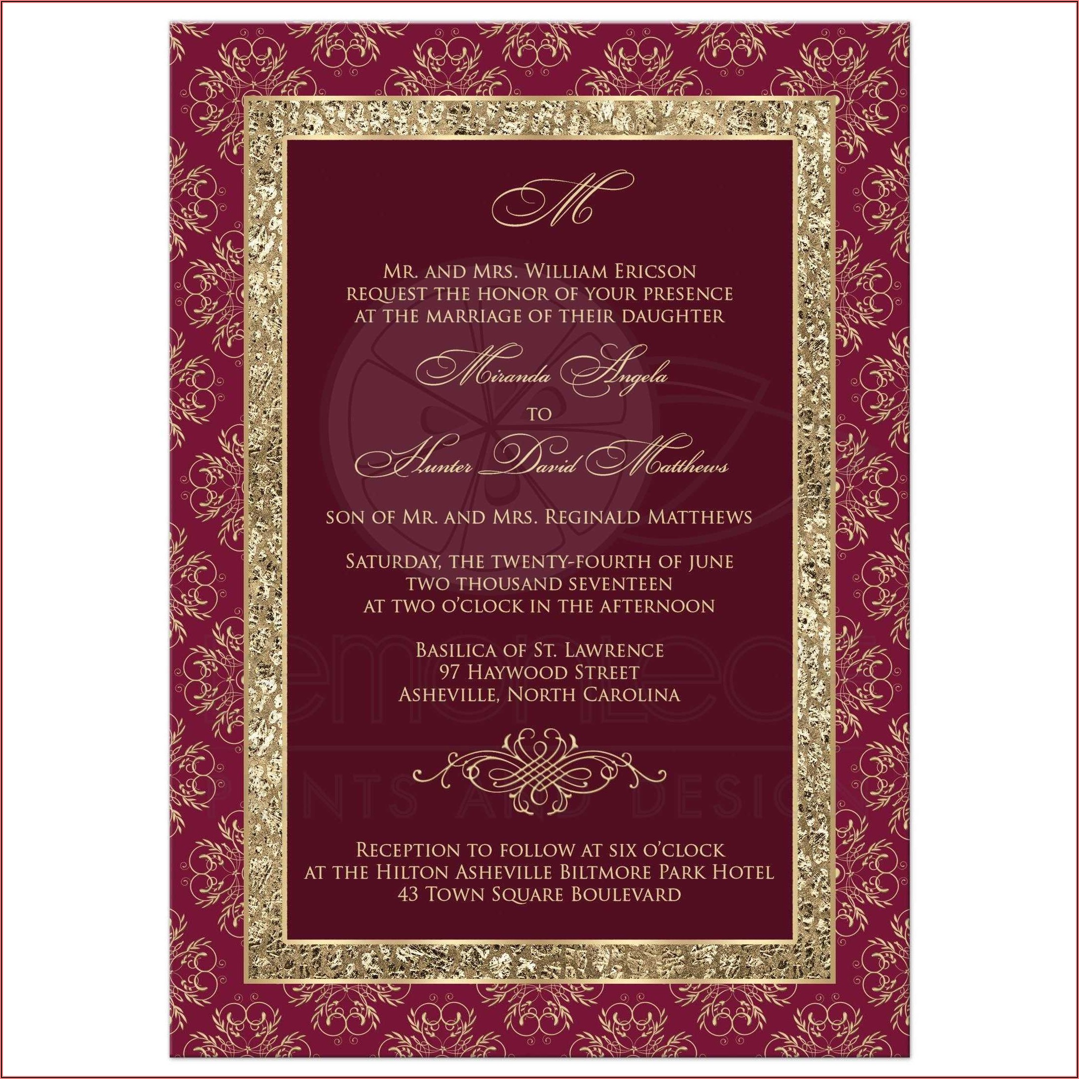 Burgundy And Gold Wedding Invitations