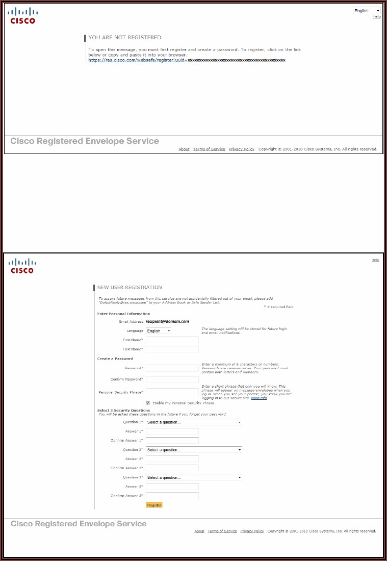 Cisco Registered Envelope Service Sign Up