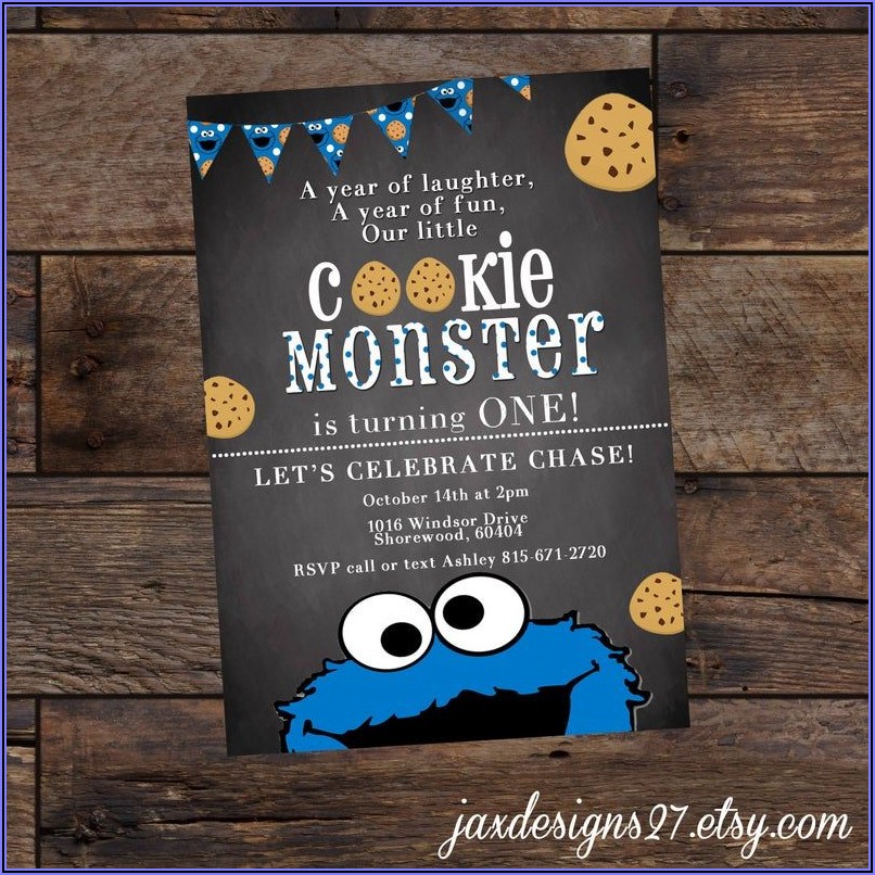 Cookie Monster 1st Birthday Invitations