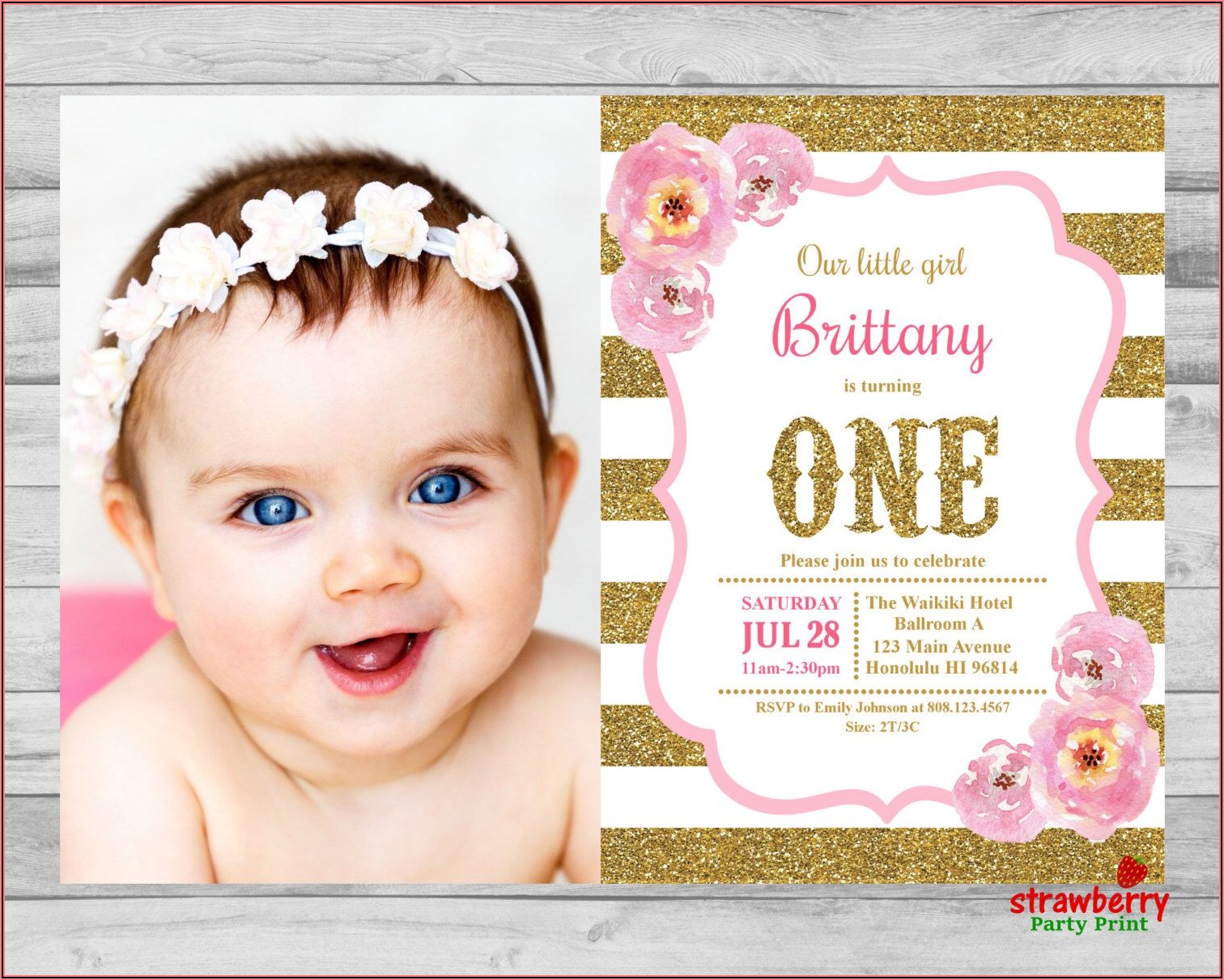 First Birthday Invitation Girl Pink And Gold