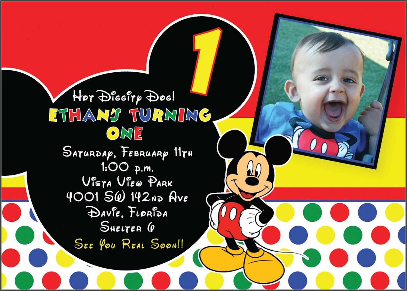 Free Mickey Mouse 1st Birthday Invitations Template