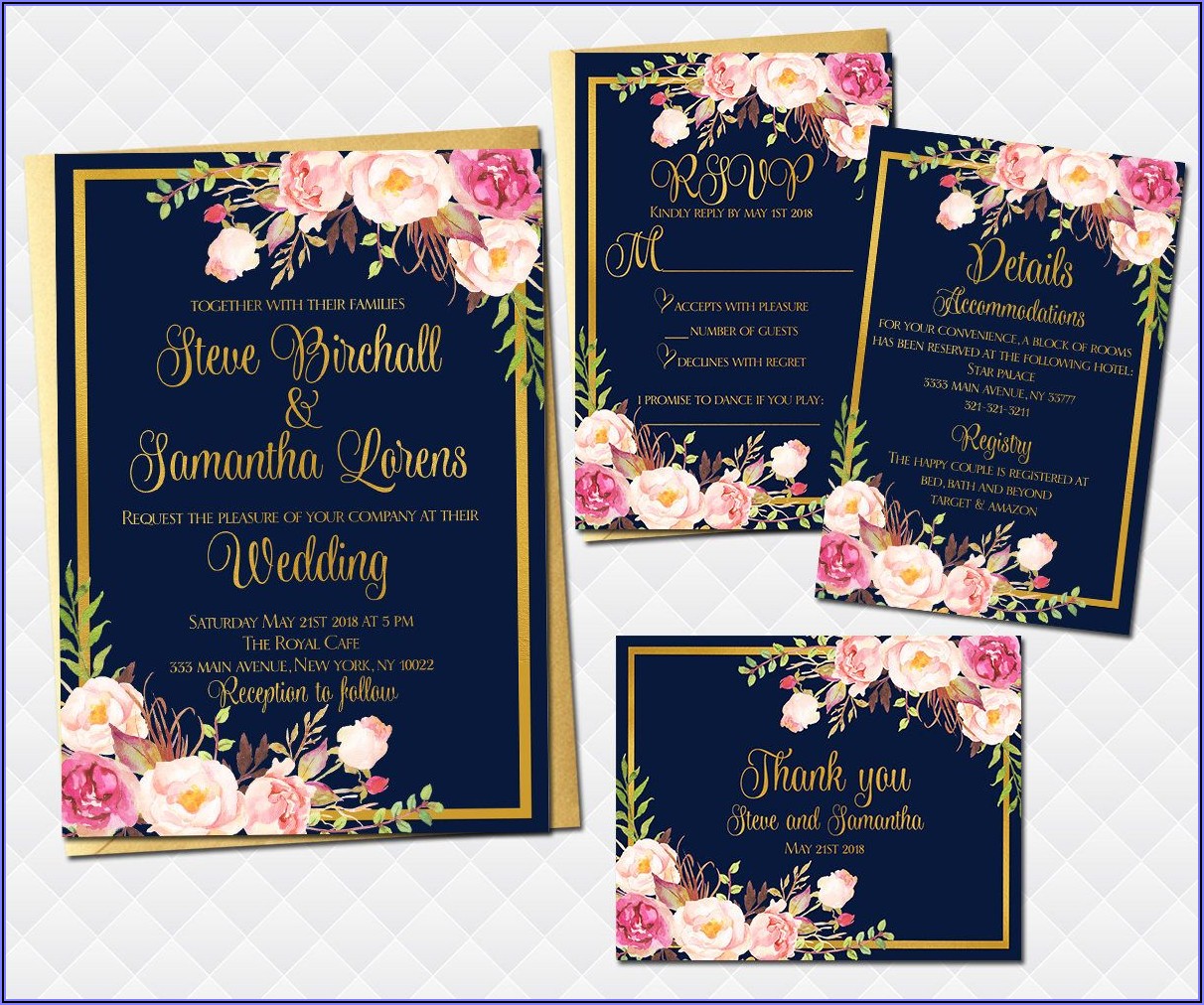 Free Pink And Gold Wedding Invitation Templates