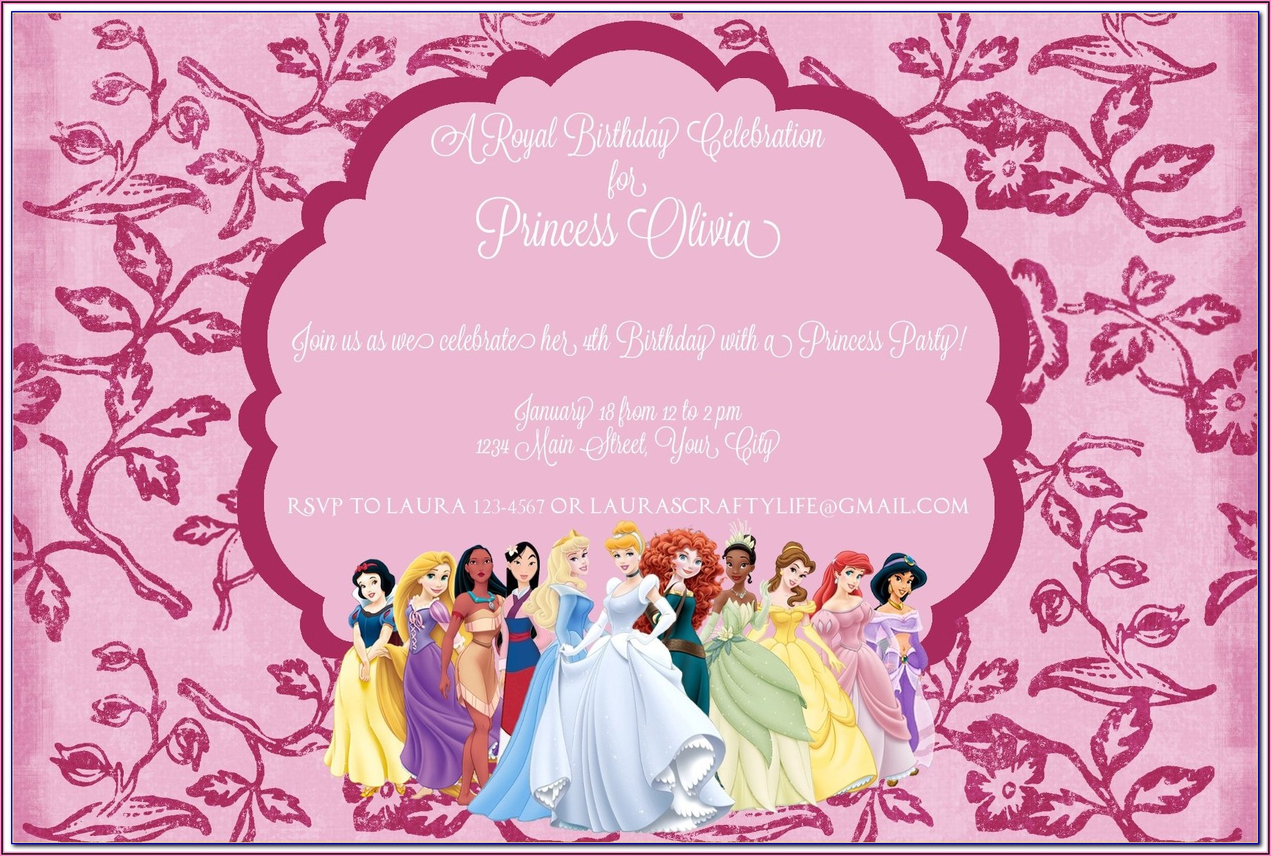 Free Printable Disney Princess Birthday Invitation Templates