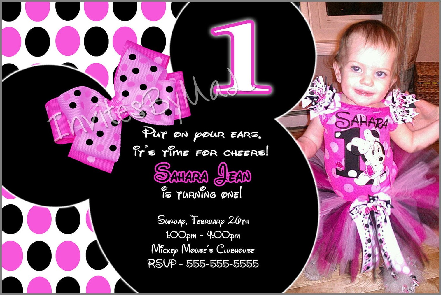 Free Printable Minnie Mouse 1st Birthday Invitations