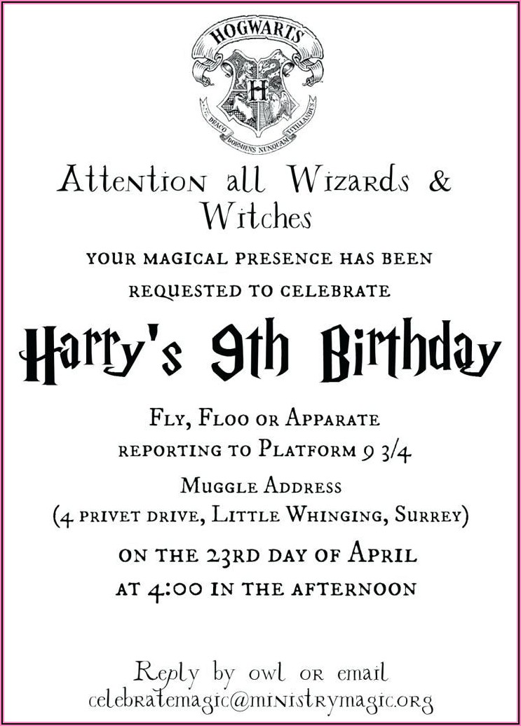 Harry Potter Party Invitation Template Free