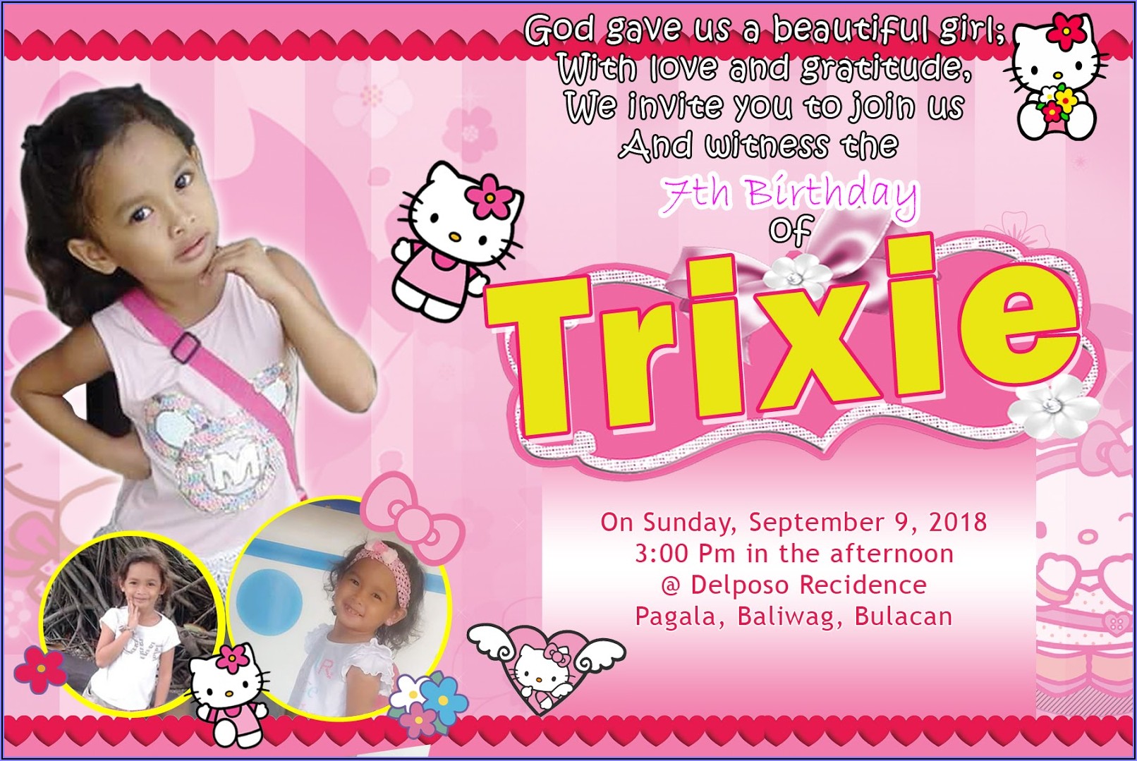Hello Kitty 7th Birthday Invitation Background