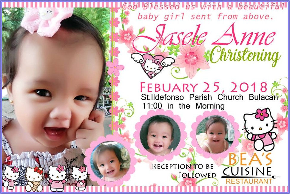 Hello Kitty Christening Invitation For Baby Girl Background