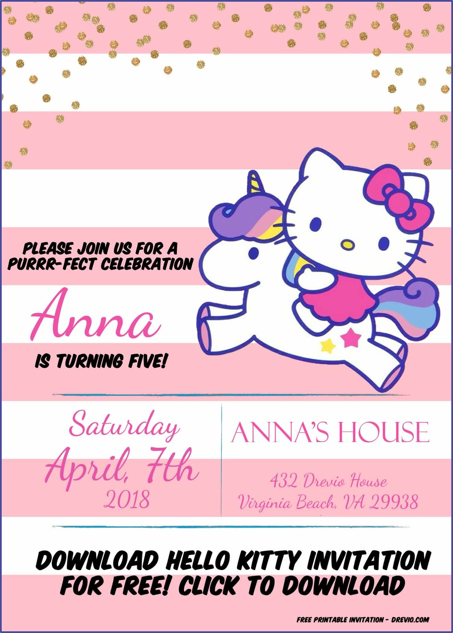 Hello Kitty Invitation Card Template Free