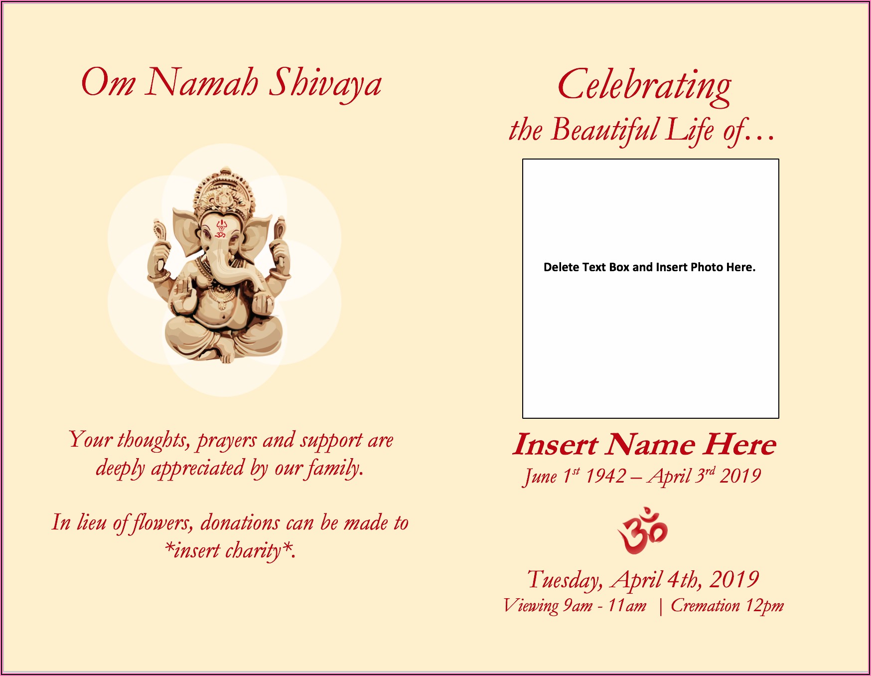 Indian Funeral Invitation Template Word