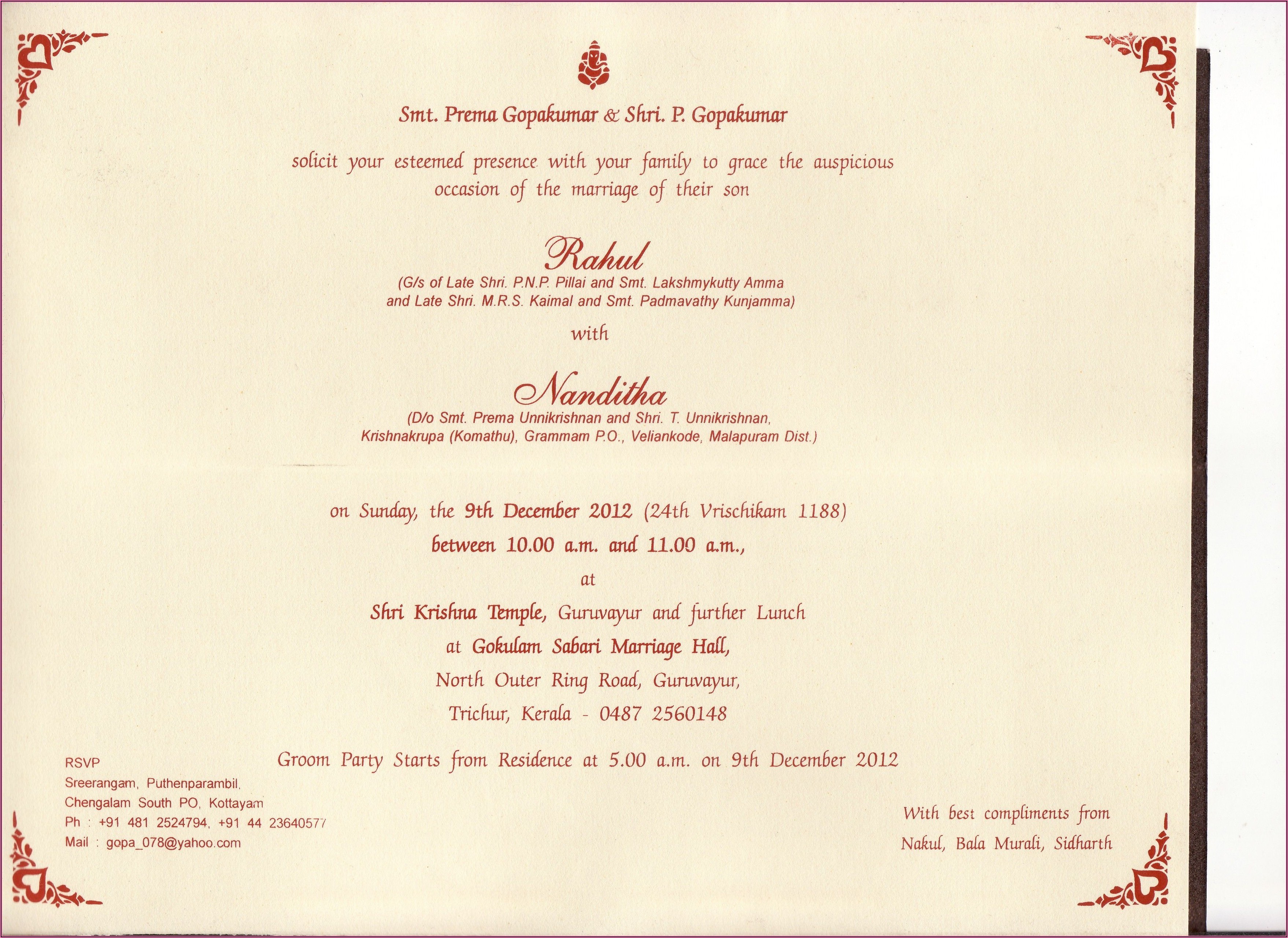 Indian Wedding Invitation Letter
