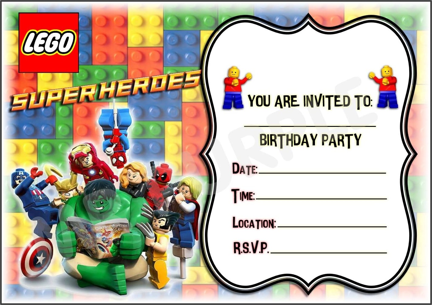 Lego Marvel Birthday Invitations
