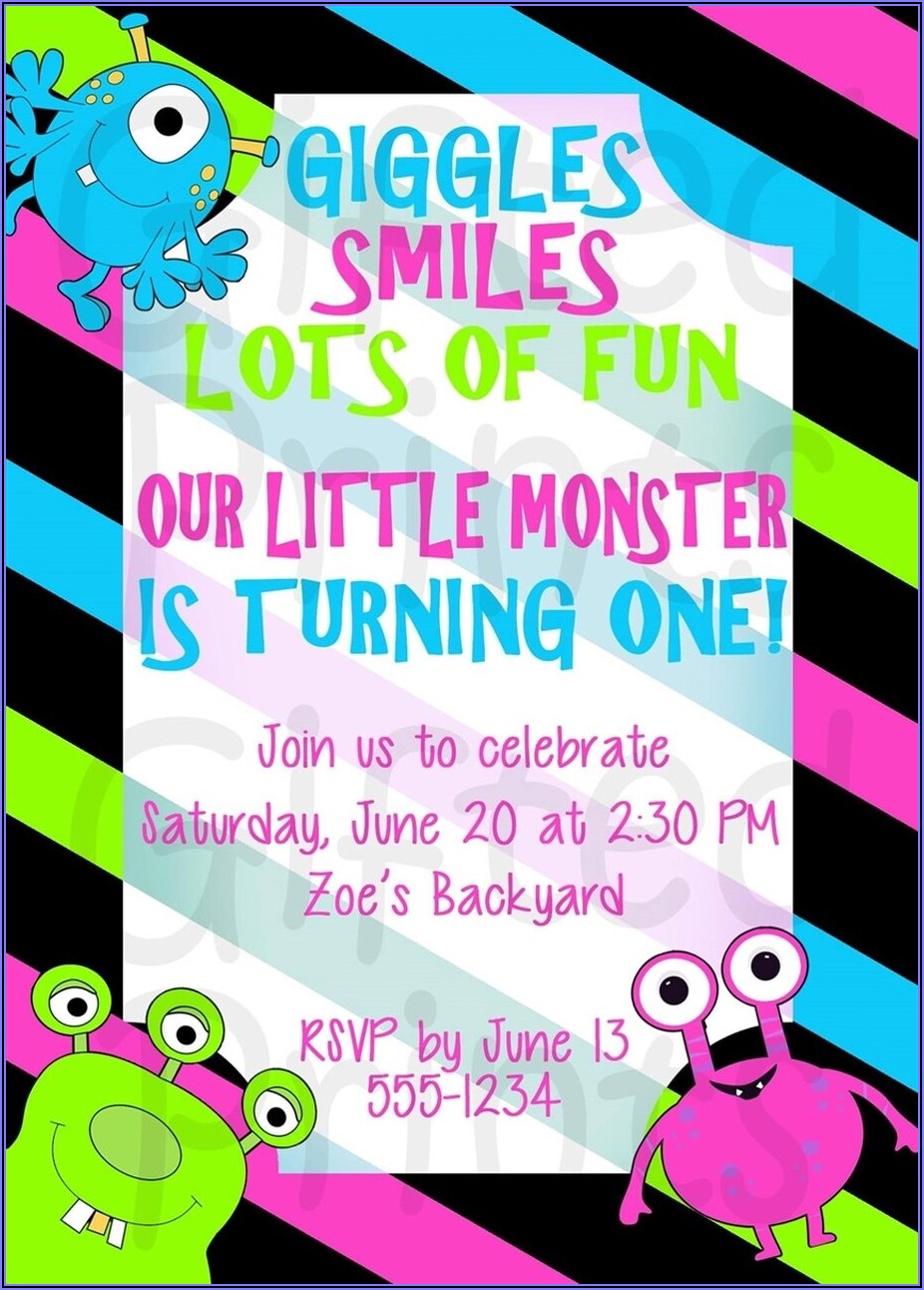Little Monster Themed Birthday Invitations