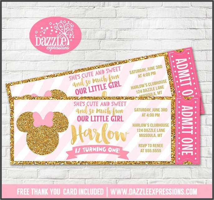Minnie Mouse 1st Birthday Invitation Ticket