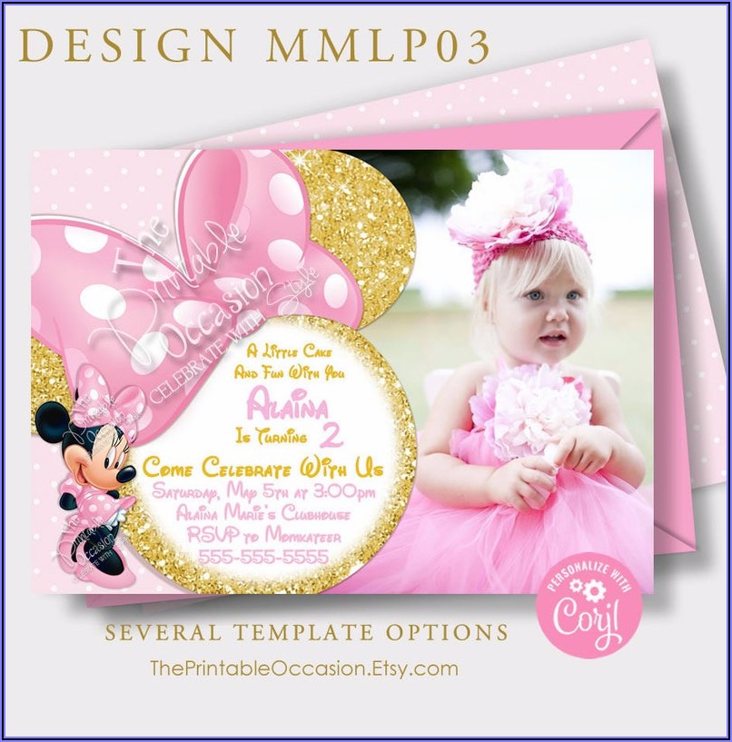 Minnie Mouse Pink And Gold Invitations