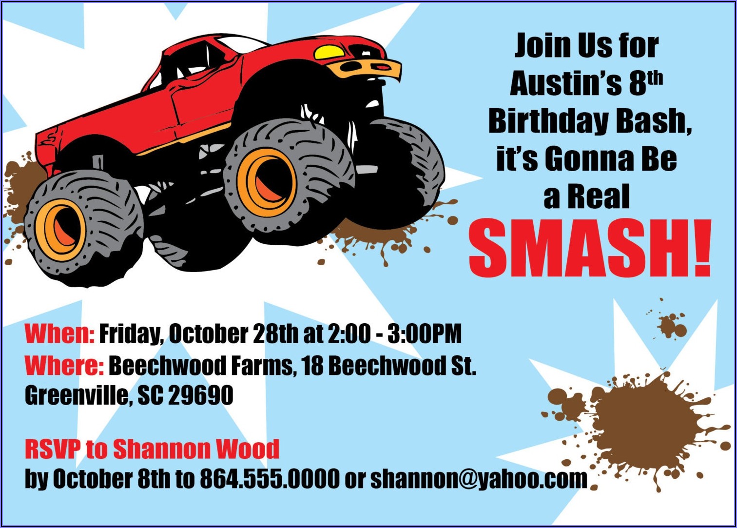 Monster Truck Birthday Party Invites