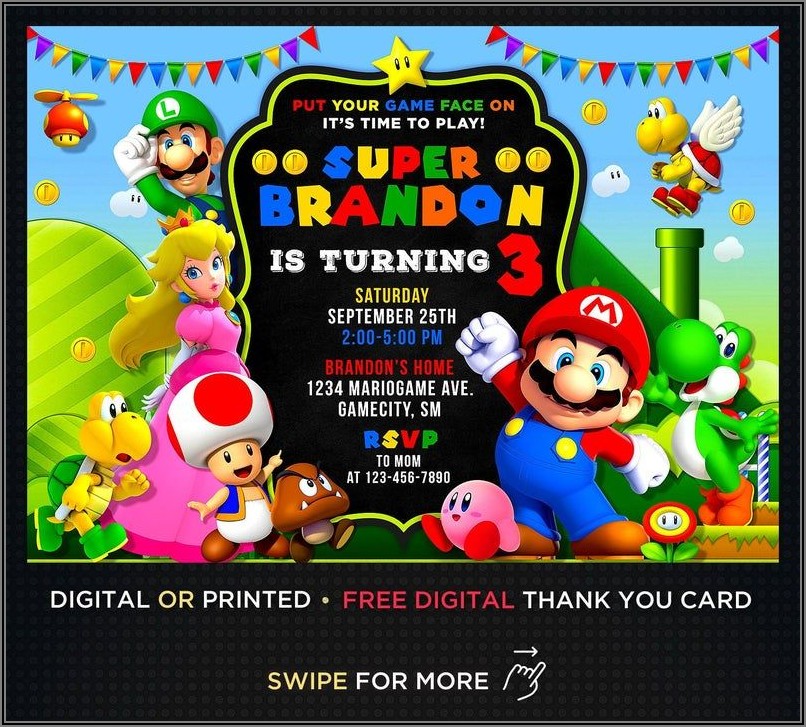 Personalized Super Mario Birthday Invitations Free