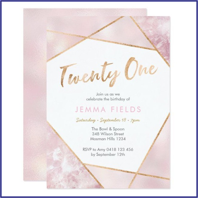 Pink And Gold 21st Birthday Invitations