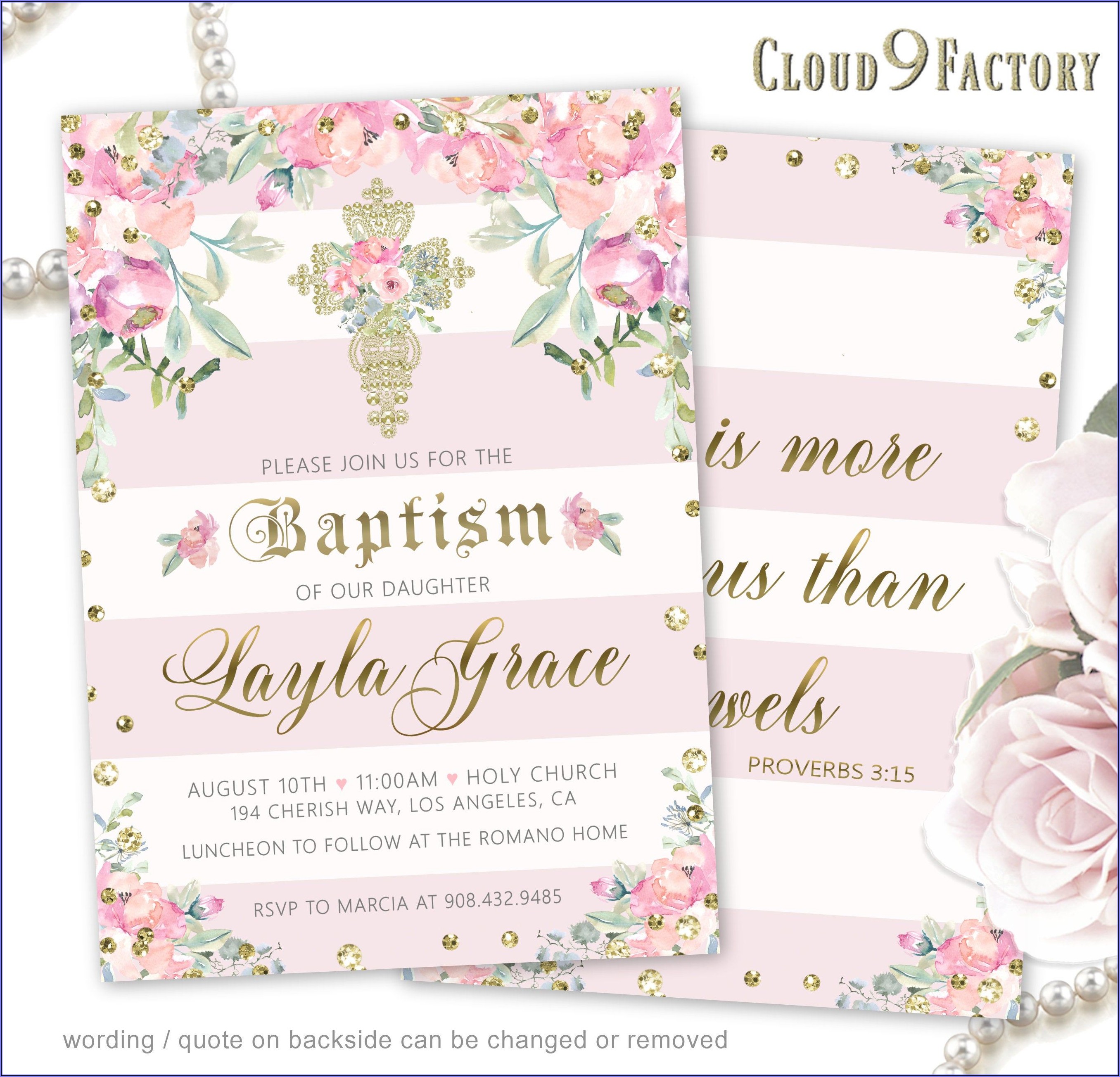Pink And Gold Invitations Baptism