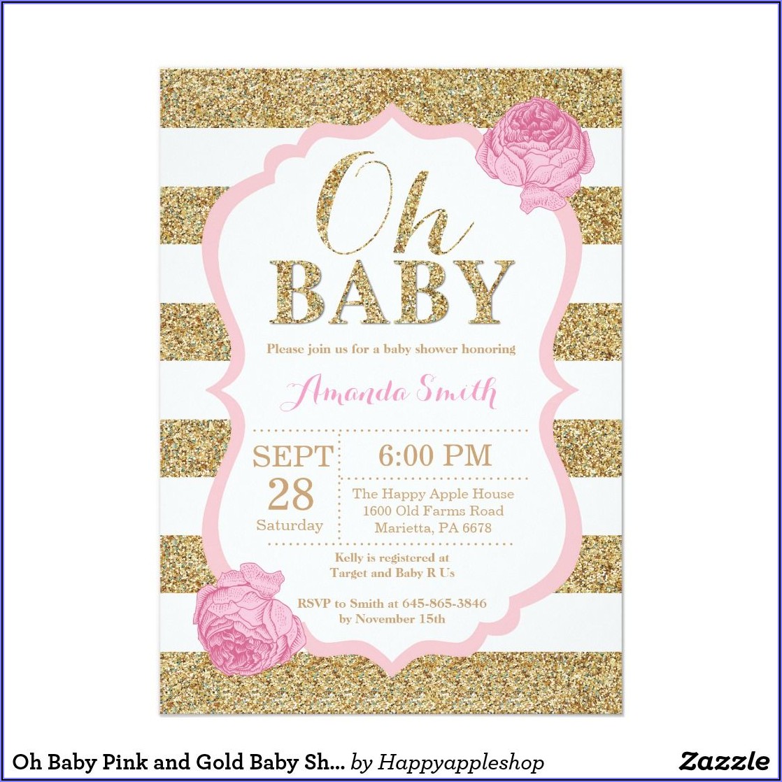 Pink White And Gold Invitations