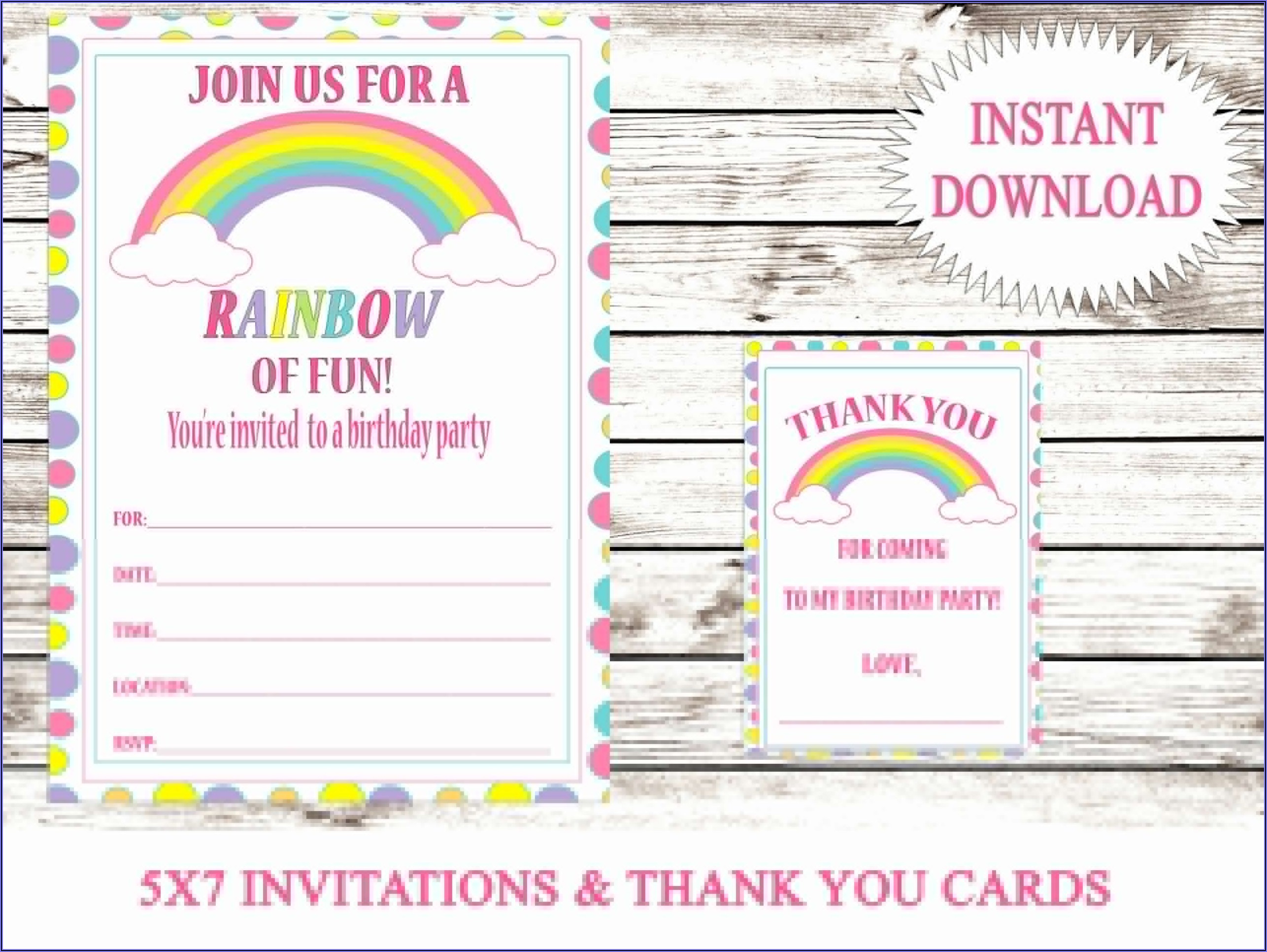 Printable Rainbow Birthday Invitations