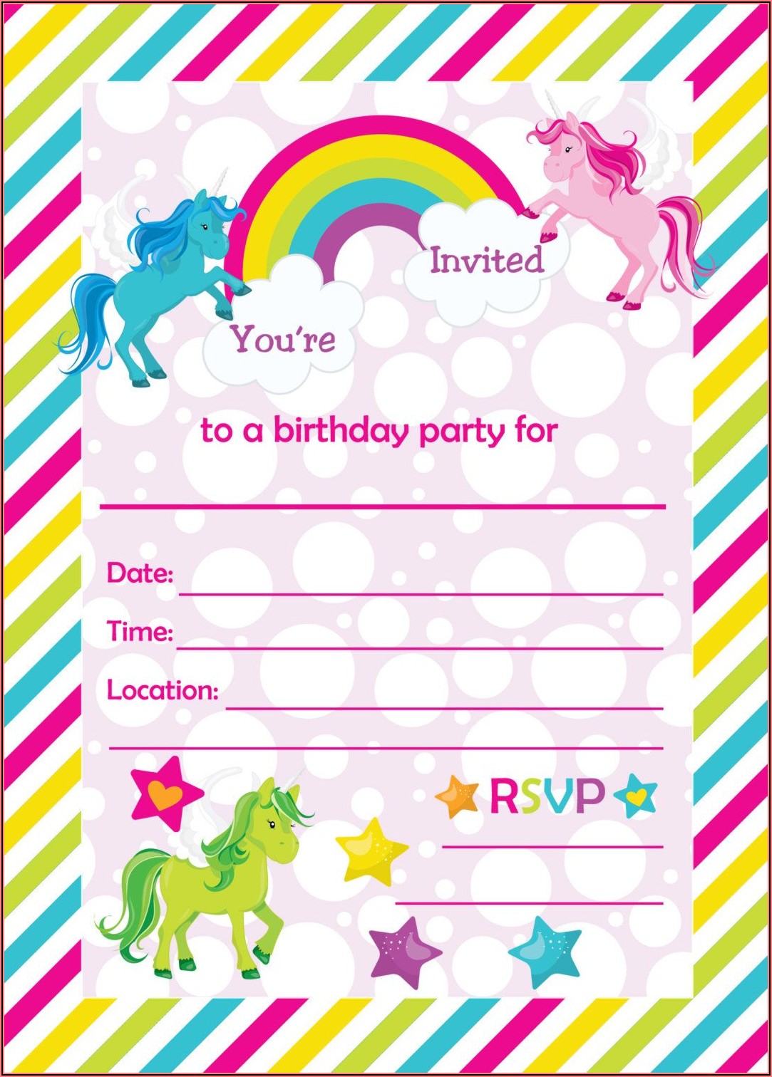 Printable Unicorn Birthday Invitations Free