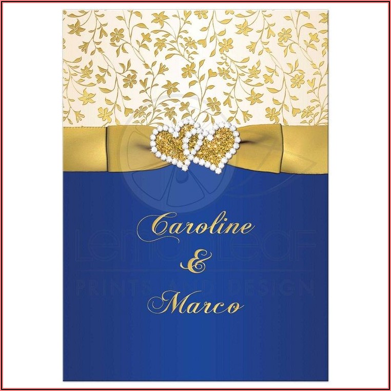 Royal Blue And Gold Wedding Invitation Card