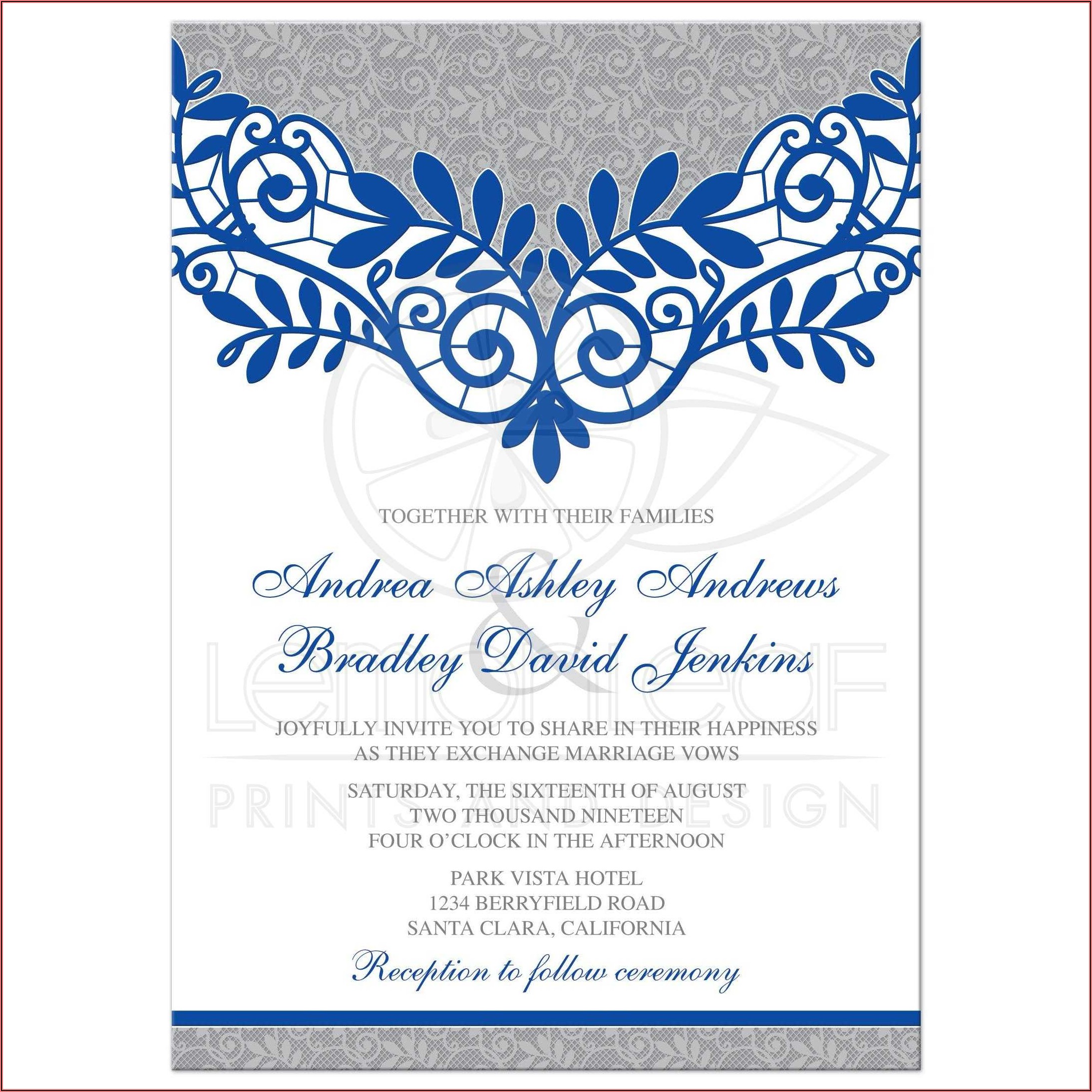 Royal Blue And White Wedding Invitation Templates